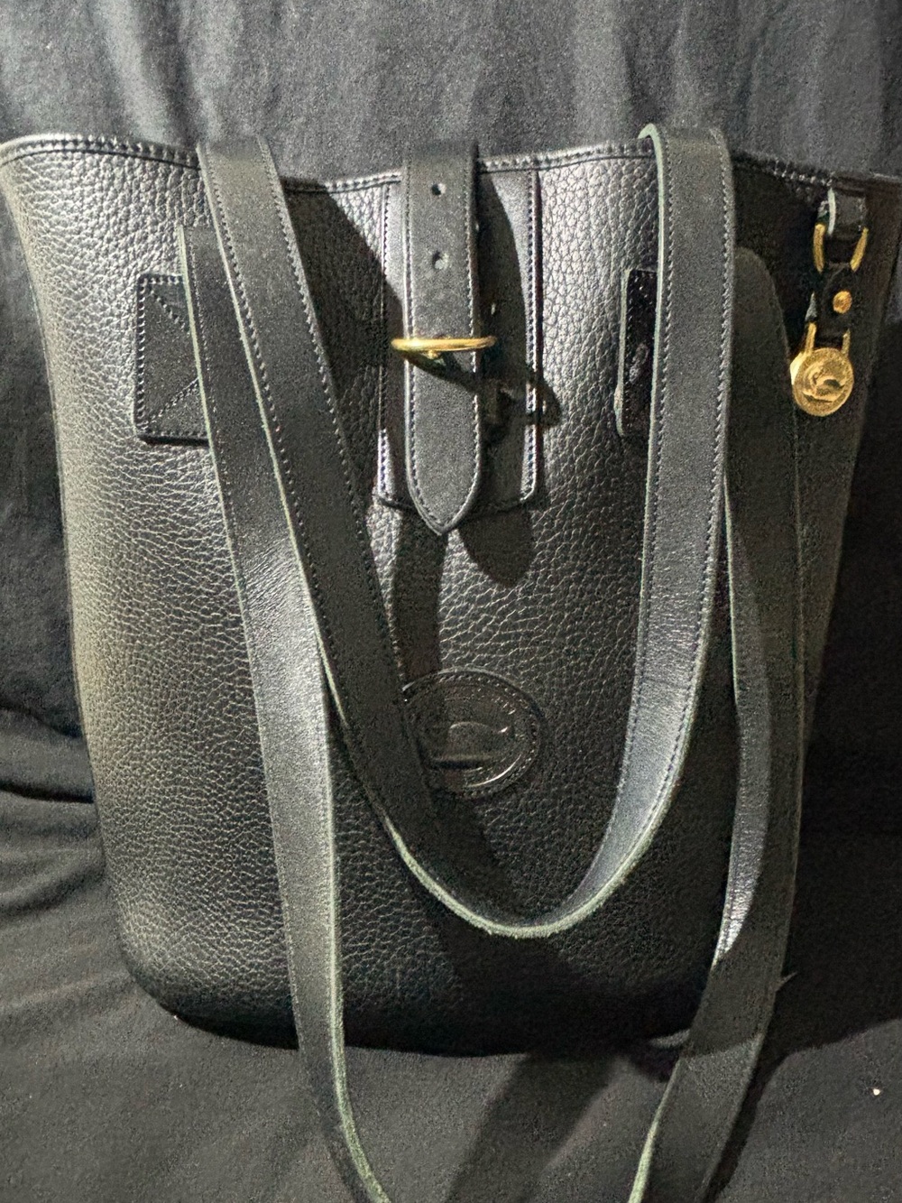 Dooney & Bourke Black Pebbled Leather Tote with Gold Accents